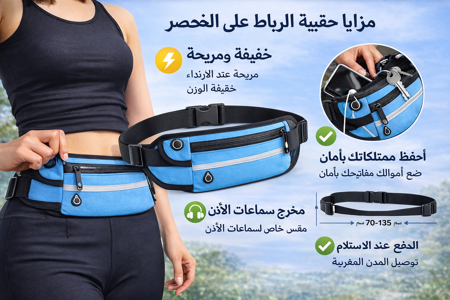 حقيبة رياضية للخصر – خفيفة، آمنة ومناسبة للجري والرياضة