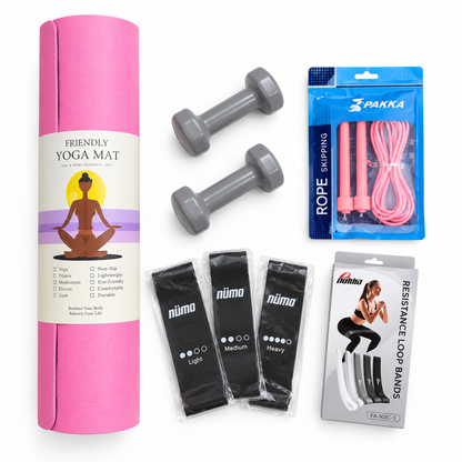 Pack Fitness Premium – Tapis Yoga + Bands Resistance + Corde à Sauter + Altères 1KG
