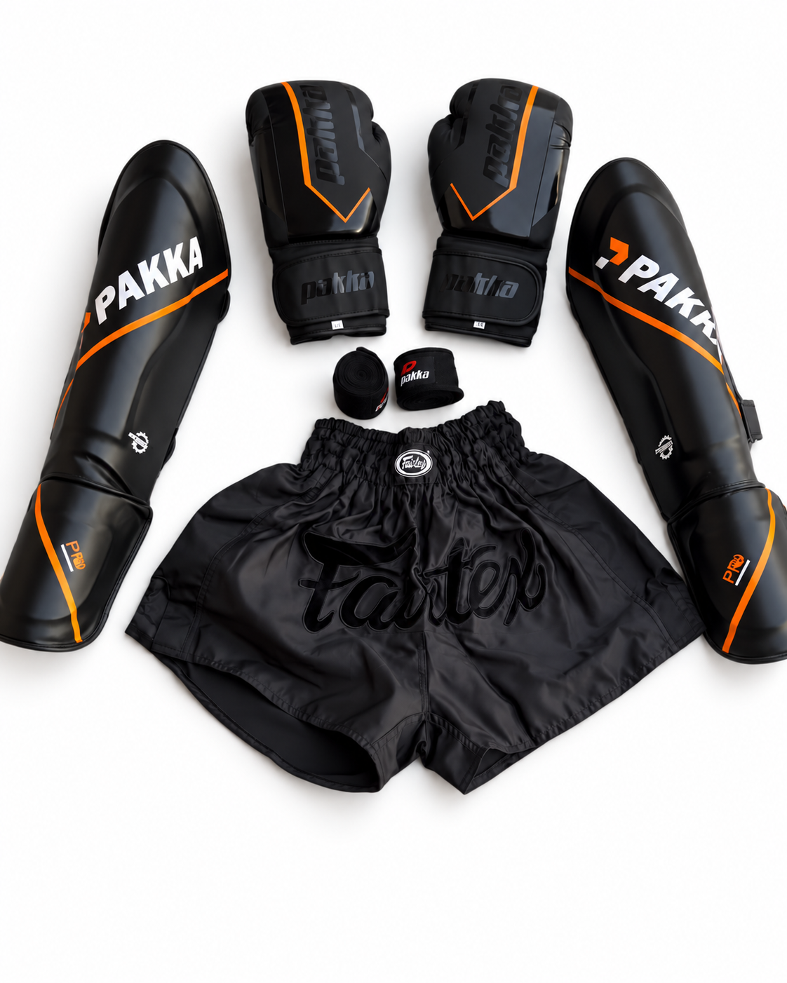 Pack Boxe & Muay Thaï Complet PAKKA – Gants, Protège-Tibias, Bandages & Short