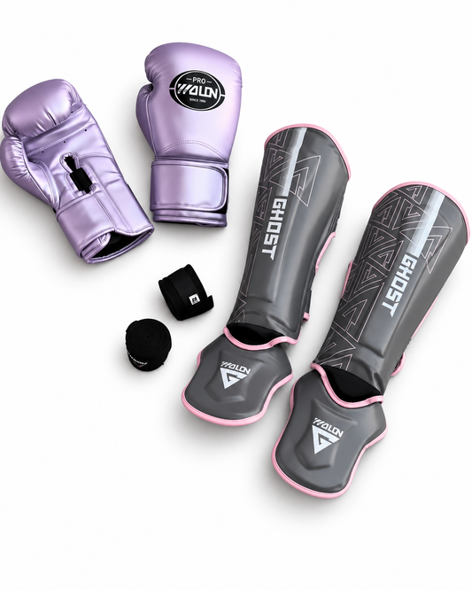 Pack Boxe Femme – Gants, Protège-Tibias & Bandages