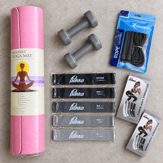 Pack Fitness Premium – Tapis Yoga + Bands Resistance + Corde à Sauter + Altères 1KG