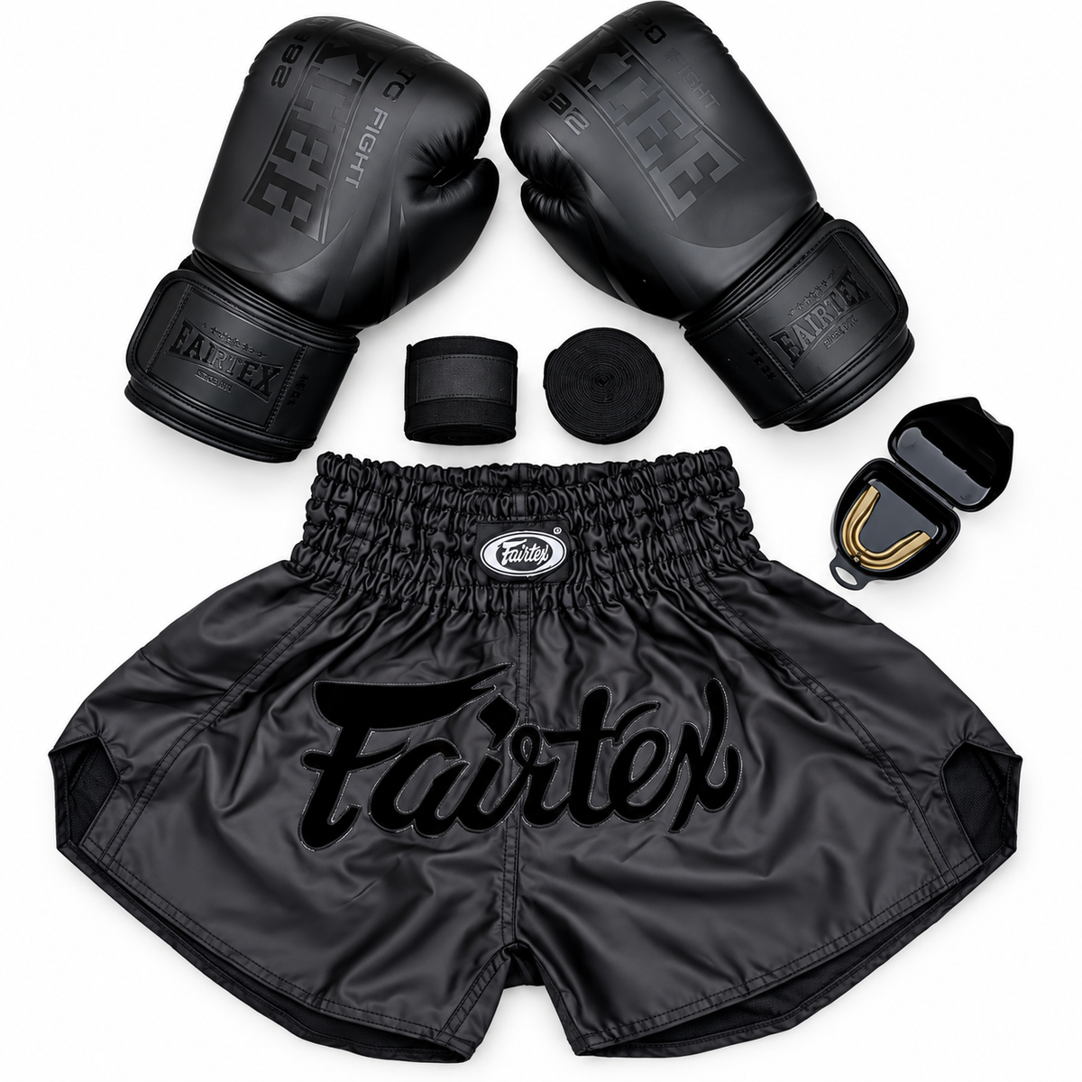 Pack Muay Thai Fairtex – Gants, Short, Bandages & Protège-Dents