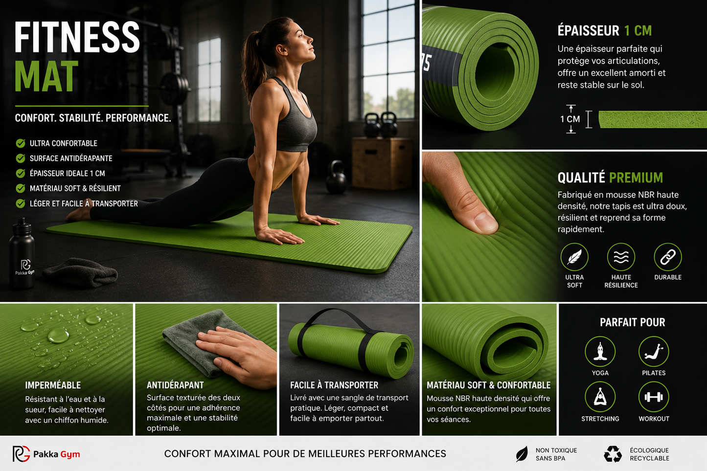 Tapis Fitness Premium 1CM – Ultra Soft & Antidérapant