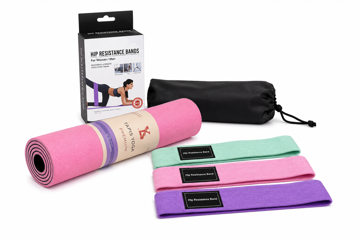 Pack Fit & Yoga — Tapis Premium 6-8mm + 3 Bandes Résistance
